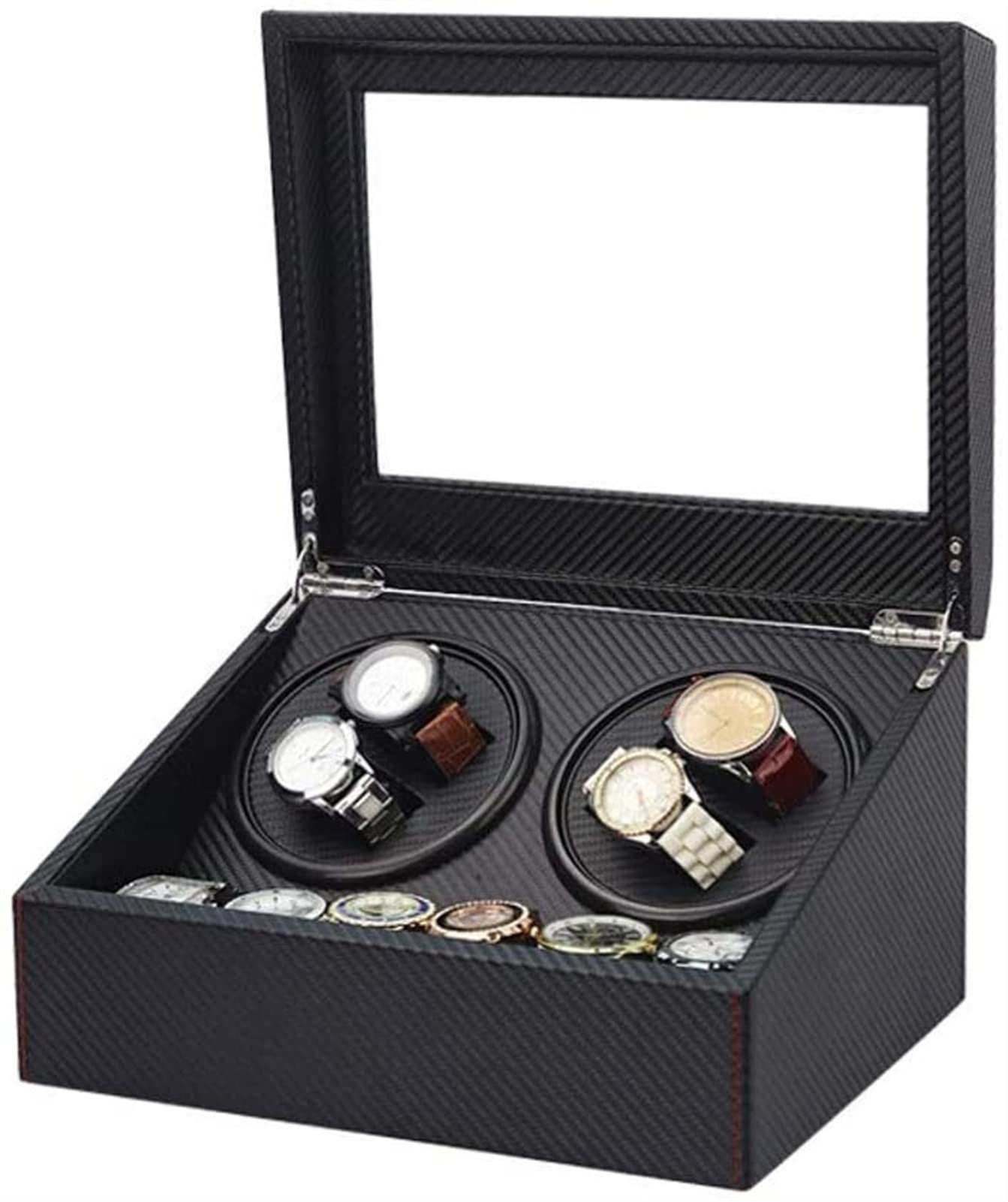 CGCSYZ Watch Winder, Quiet Motor Rotating 4 Watch + Storage 6 Watches Box Black Accessories (C)