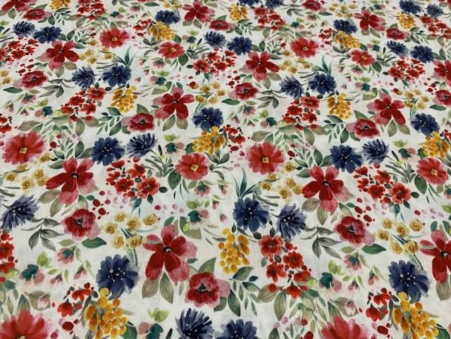 Tissu de coton, tissus de fleurs LIBERTY BLEU PLOME/ROUGE, tissus popeline, tissus régionaux, tissus d'artisanat, 1 mètre x 150 cm