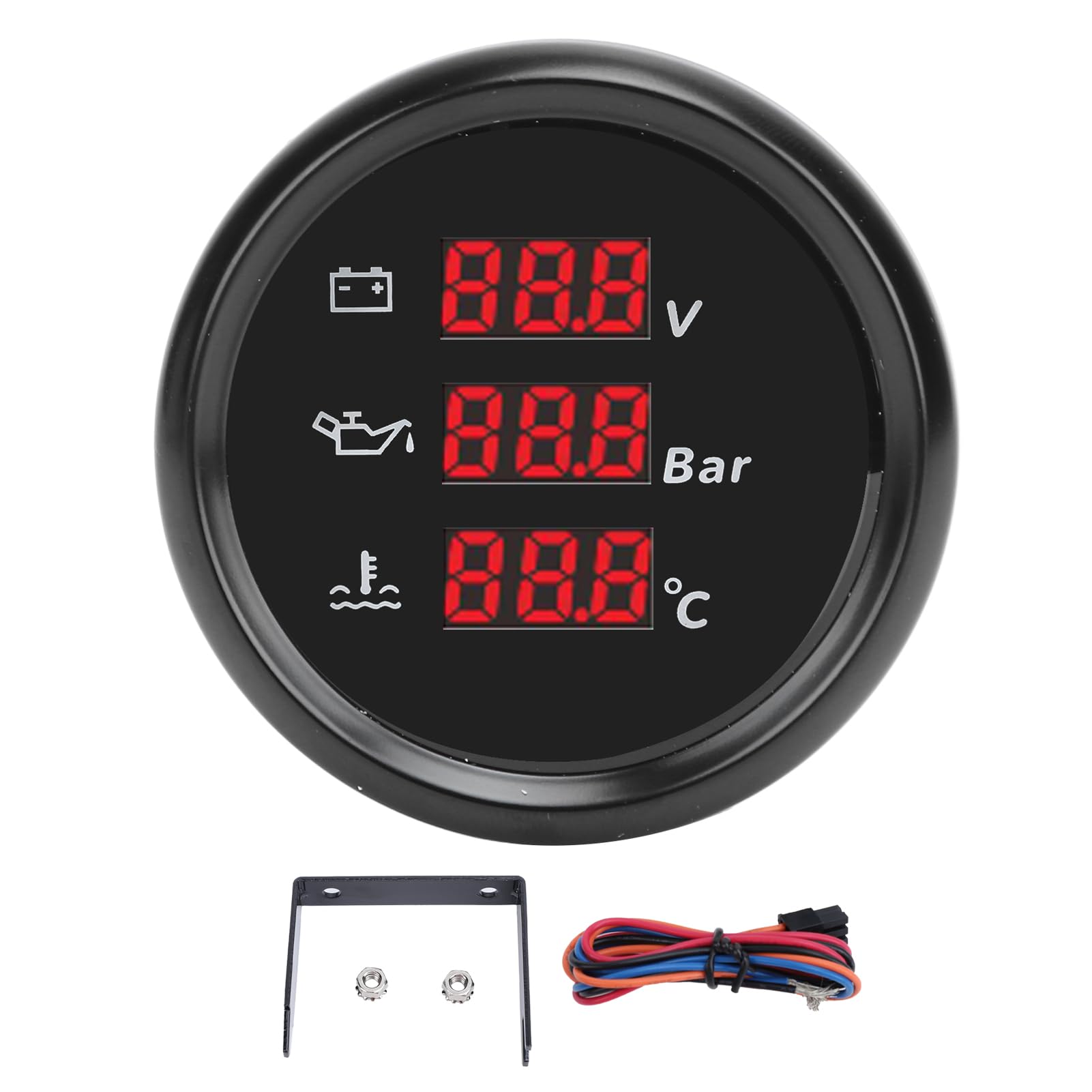Digital, 52 Mm Spannung, Öldruck- und Temperaturanzeige, Rote Hintergrundbeleuchtung, Digitales Temperatur- und Öldruck-Voltmeter für Boot, Yacht, Wohnmobil, 9 Bis 32 VDC und