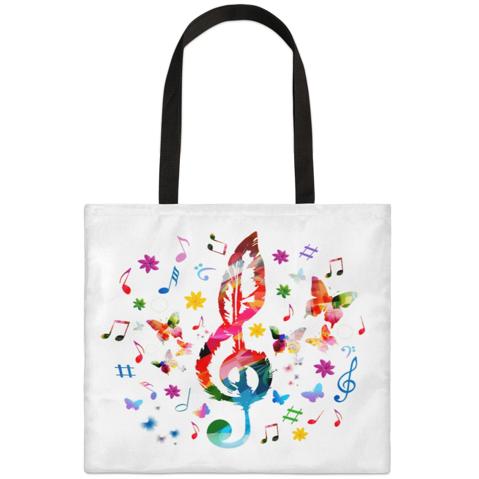 Musical Note Butterfly Square Canvas Tote Bag Top Handle Purses Stylish Women Canvas Shoulder Tote Bags Reusable Handbags for Work Travel Picnic Beach Shopping Gym Hiking