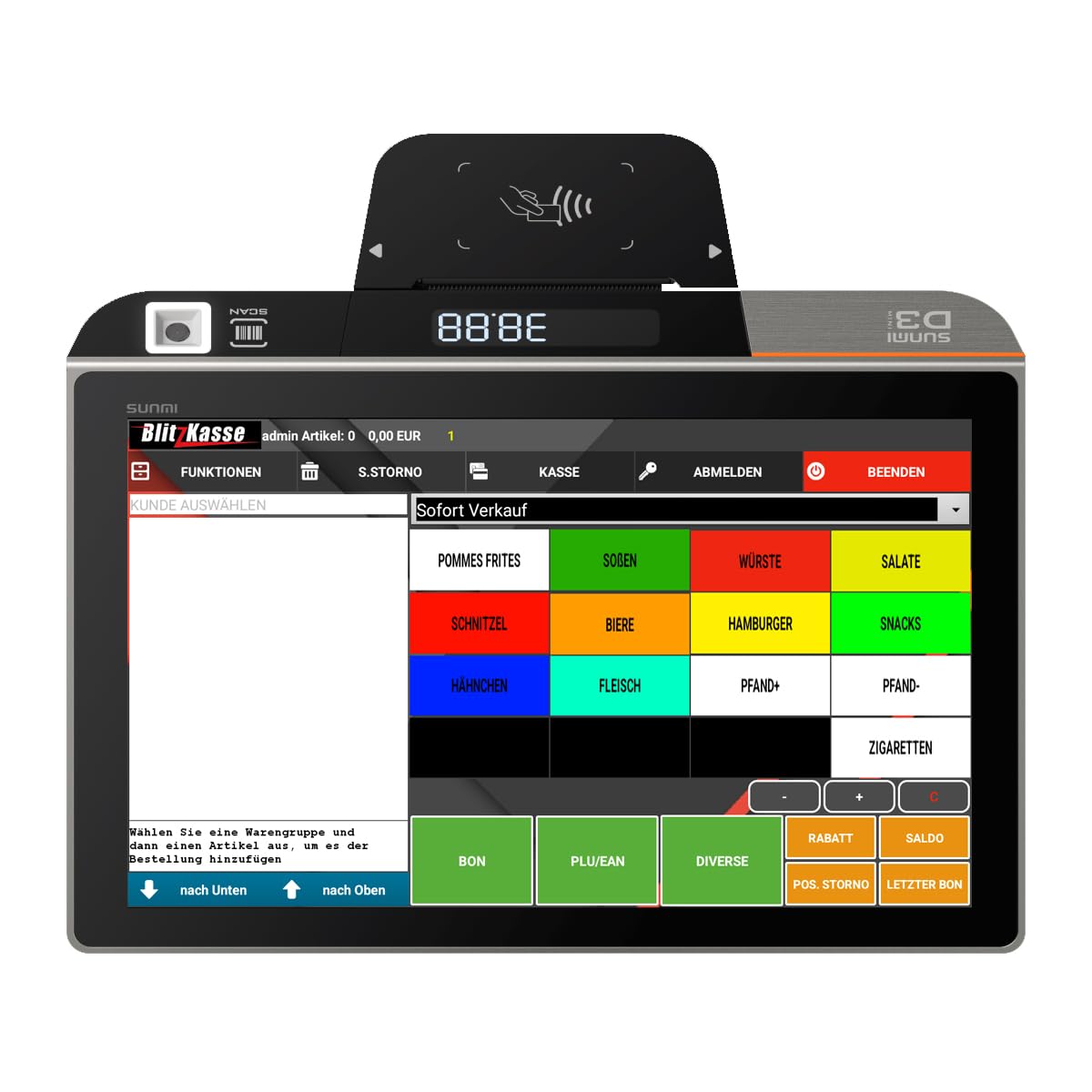 10" Kassensystem für Einzelhandel ohne Abo – All-in-One Kasse mit Bondrucker, Kundenanzeige & Kassenschublade – POS für Imbiss, Kiosk, Laden & Lieferservice – TSE-Konform, sofort einsatzbereit