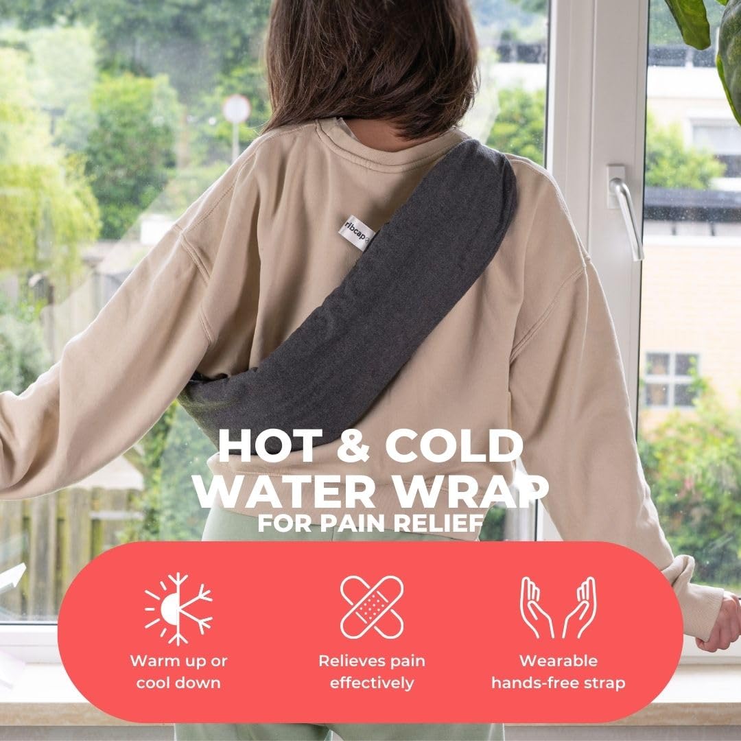 Ribcap Hot and Cold Water Wraps for Pain Relief | Dark Grey | Hot Water Bottle with Cover | Extensive Coverage | Hands Free Strap | Leak Proof