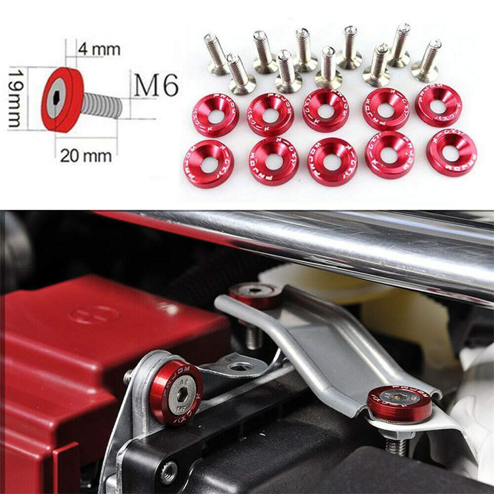 Kit Di 20 Bulloni E Rondelle In Alluminio Anodizzato Per Paraurti E Vano Motore – Nero E Rosso, M6x20mm