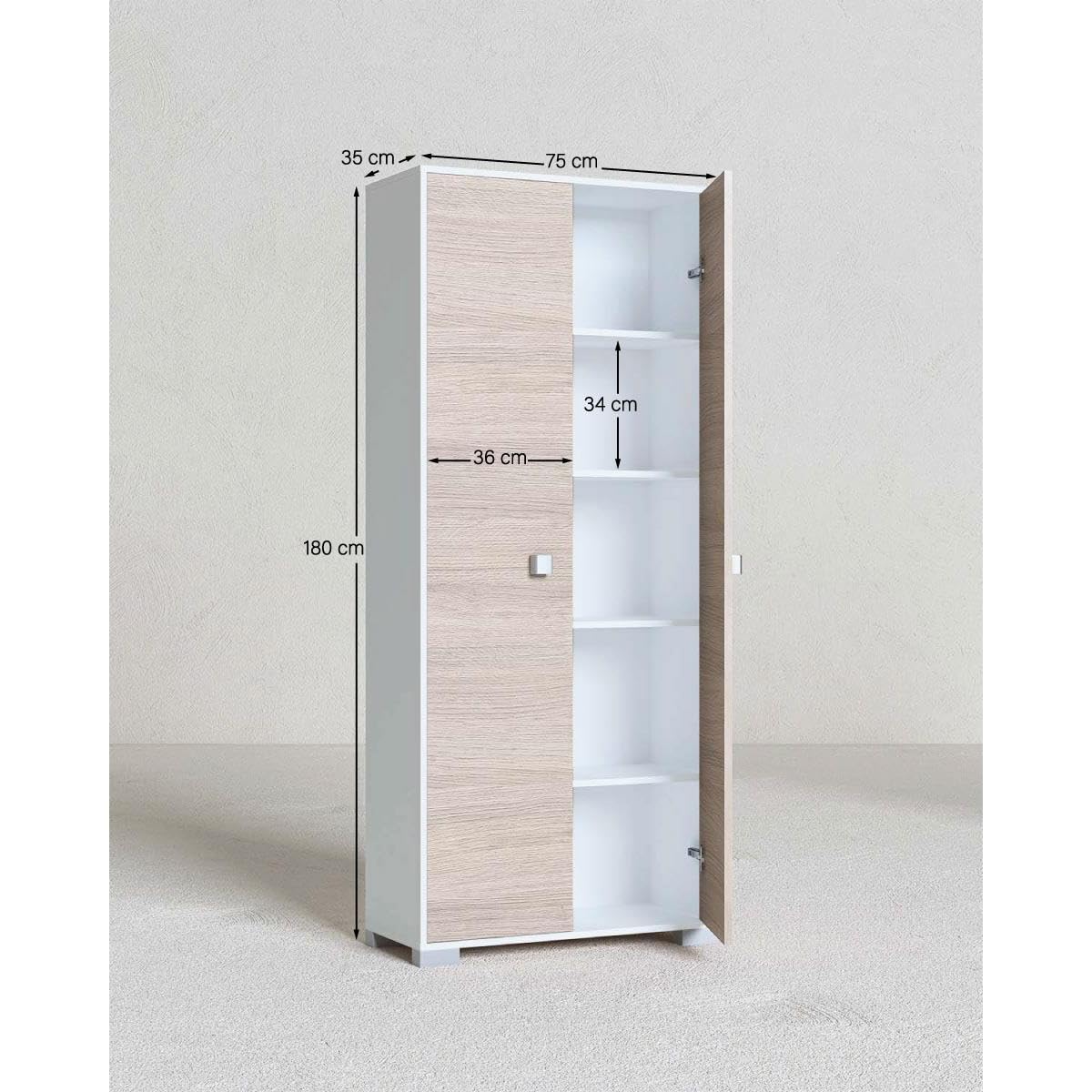 Armadio multiuso Sonia - Portascopa salvaspazio Olmo Bianco - 75x180x35 cm_