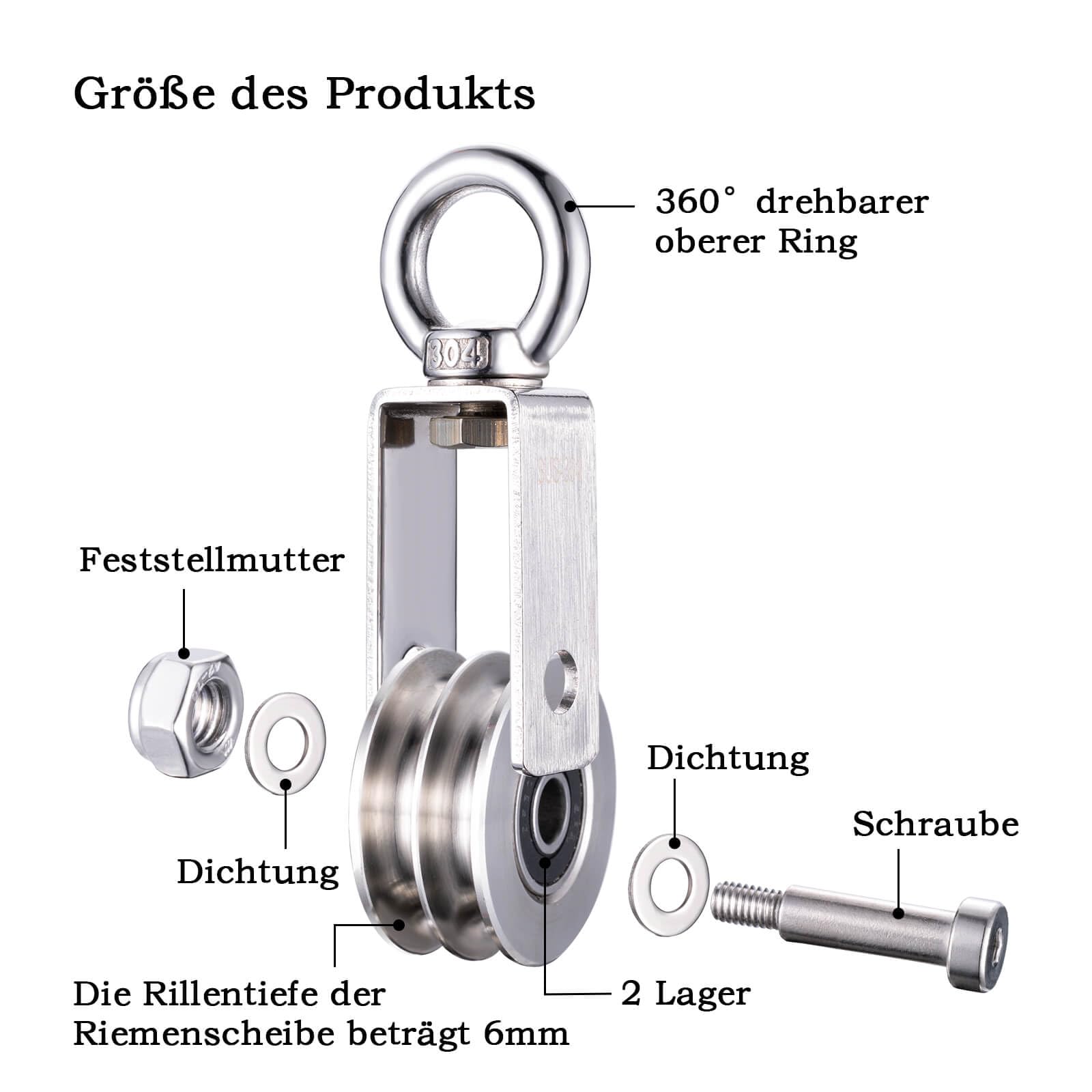 Podwójna rolka kierunkowa z 2 łożyskami kulkowymi, wciągnik do fitnessu ze stali nierdzewnej 304, kółka zwrotne 40 mm do lin stalowych 8 mm, nośność 250 kg, 2 sztuki