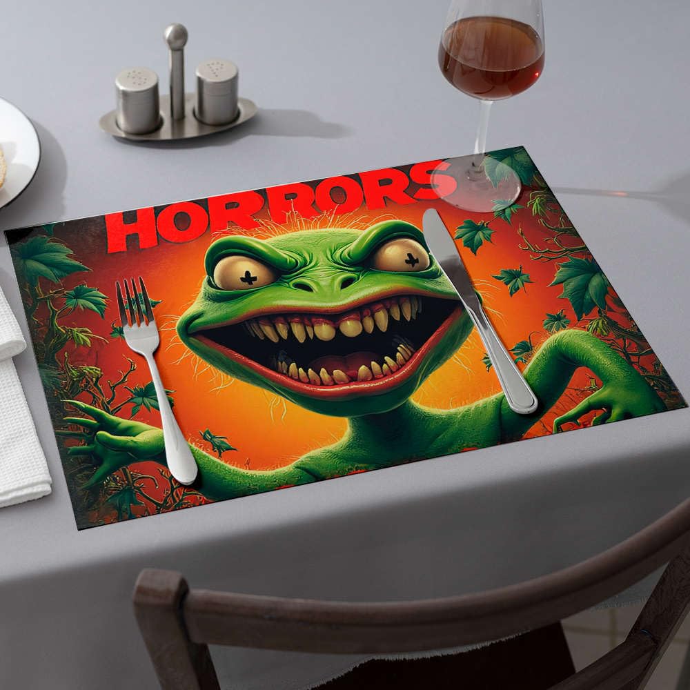 Set de table silicone monstre vert aux dents pointues souple et incassable pour repas rigolos