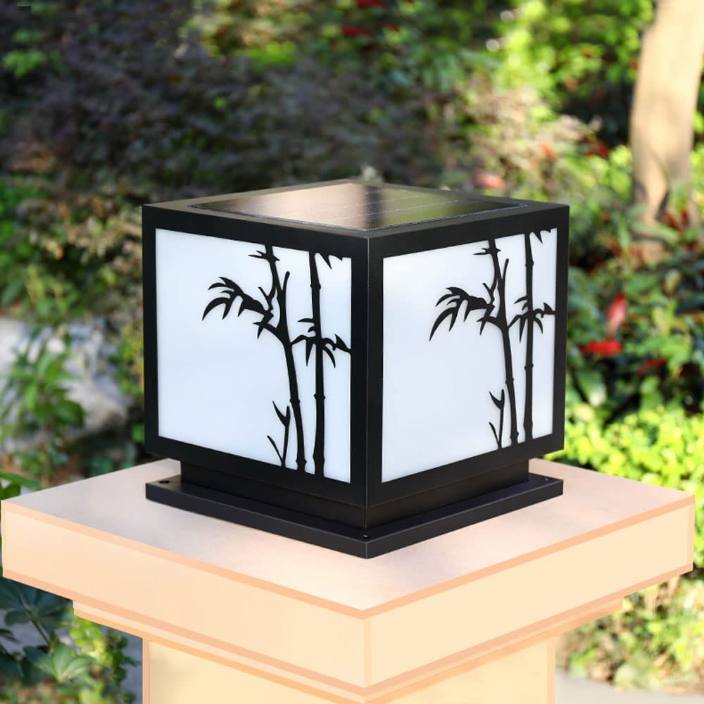 Solarne lampy słupkowe solarne zewnętrzne oświetlenie słupkowe IP65 kolumna latarnia, willa lampa ogrodowa bambusowa lampa słupkowa, czarna brama, ściana słupka, oświetlenie tarasu podwórka, słupek