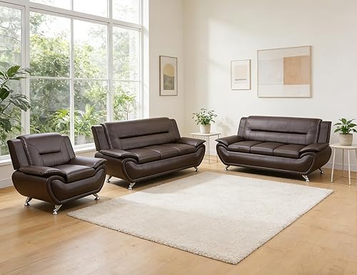 Miniatura 55 de Sofás Seccionales de Cuero, Conjuntos de Muebles de Sala de Estar, 3 Piezas Conjunto de Sofá Moderno para Sala de Crema