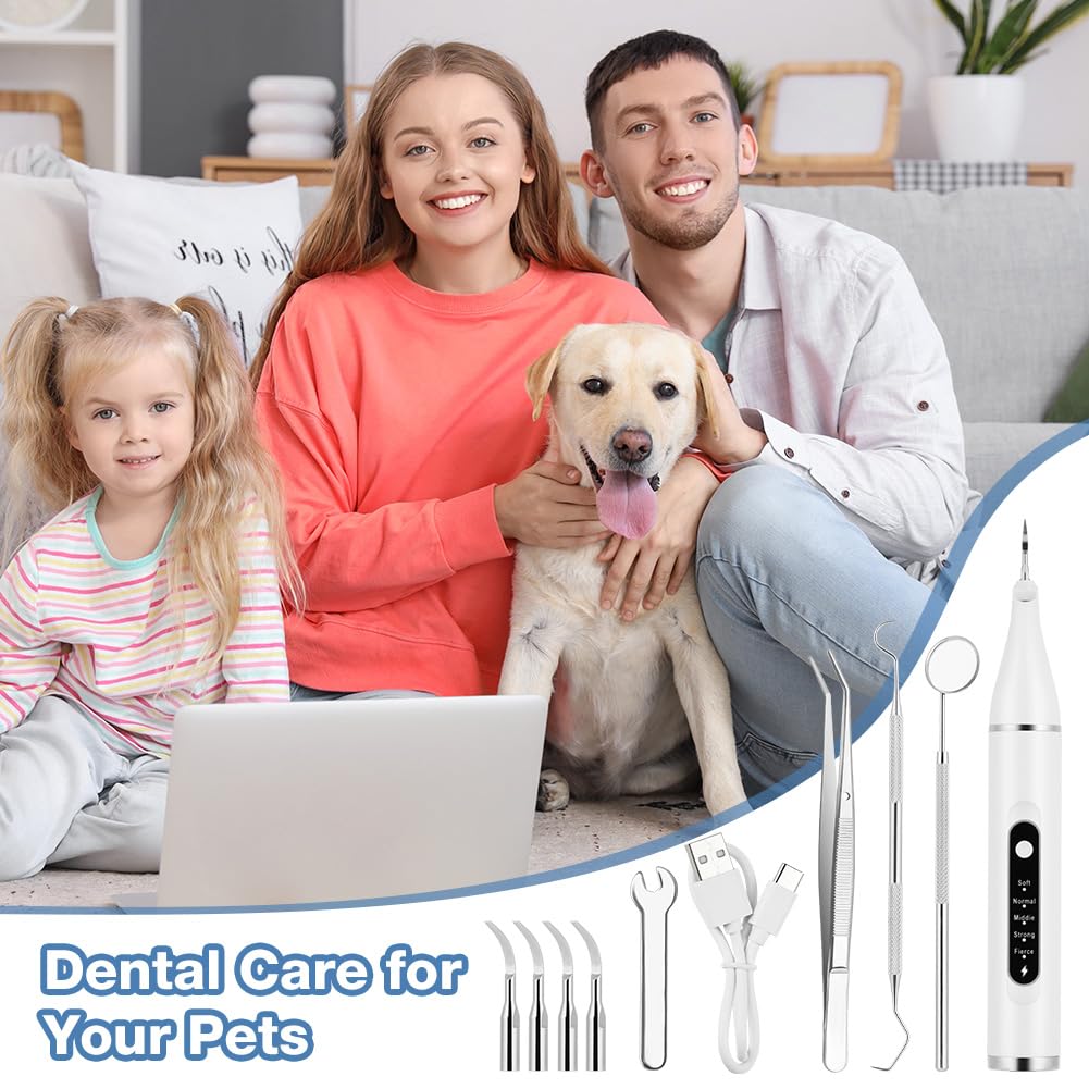 Aomig Kit di Pulizia dei Denti per Animali Domestic, Kit Pulizia Denti Cane per Tartaro e Macchie, Spazzolino Ultrasuoni Cane con Luce LED, 5 Modalità di Pulizia, Kit Rimuovere Macchie di Denti