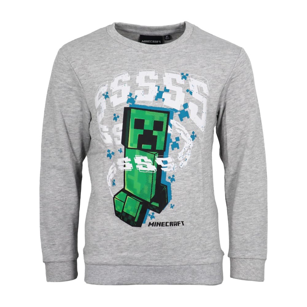 Pull gamer Minecraft Creeper manches longues gris vêtement coton enfant - 4