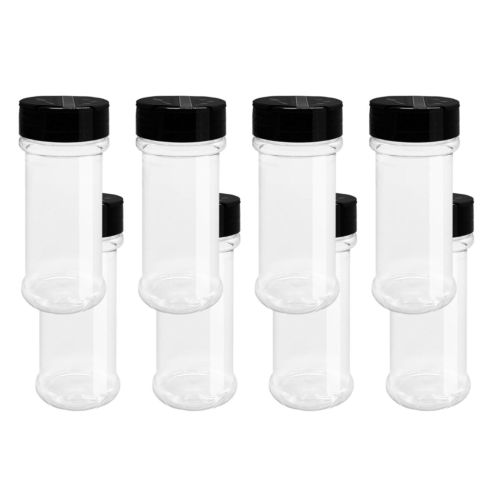PLCPDM 8Pcs Multifunctional Clear Spices Jars Container for Homemade Rubs and with Black Shaker Lids Multipurpose Jars