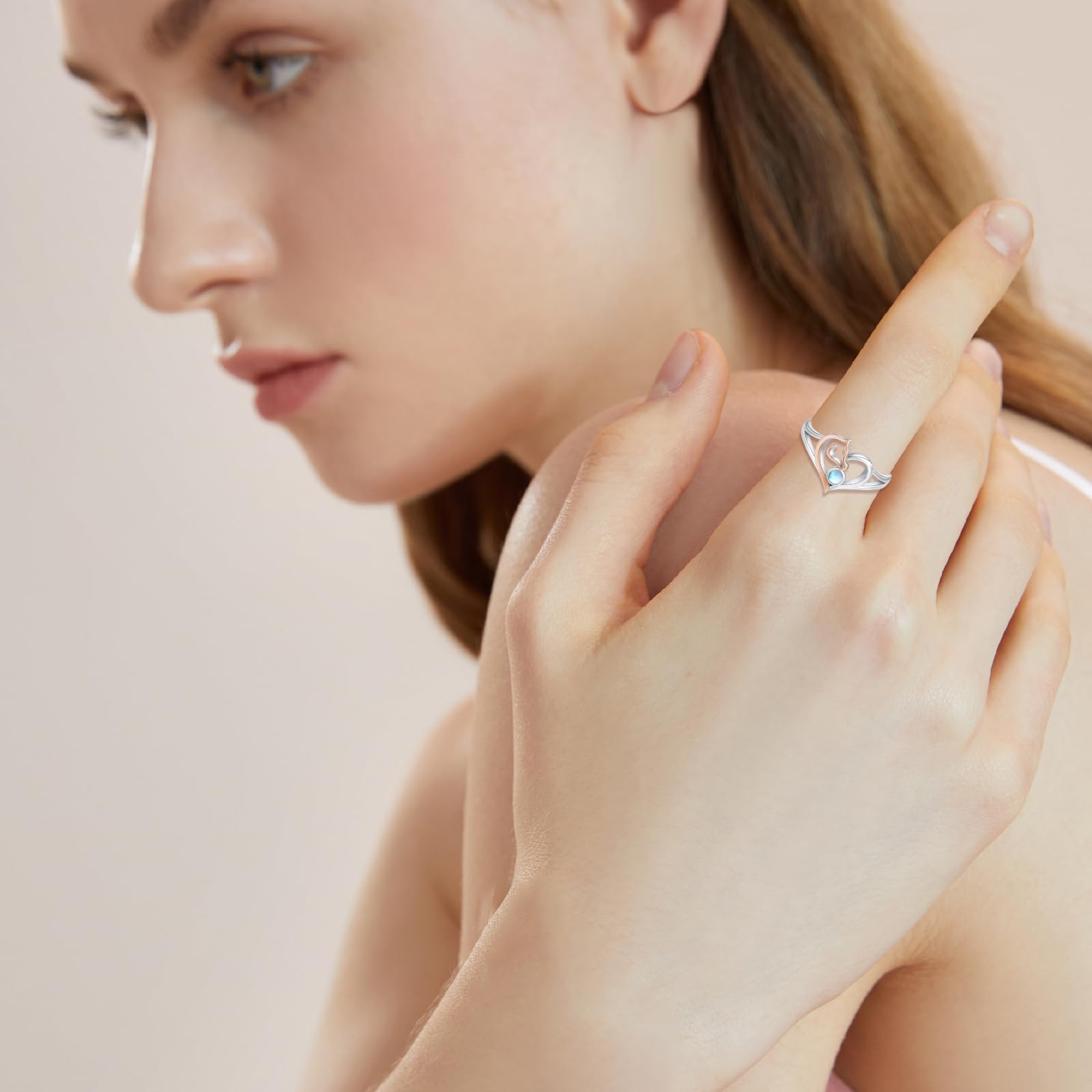 Tier Ring 925 Sterling Silber Hochland Kuh/Fuchs/Elefanten/Pferde/Eule Verstellbarer Offener Ringe Schmuck Geburtstag Weihnachten Geschenke für Damen Mädchen