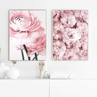 キャンバスプリント、ピンクの牡丹の花のキャンバスの絵画のリビングルームの装飾壁アートポスター壁の写真家の装飾-50x70cmx2(フレームなし)