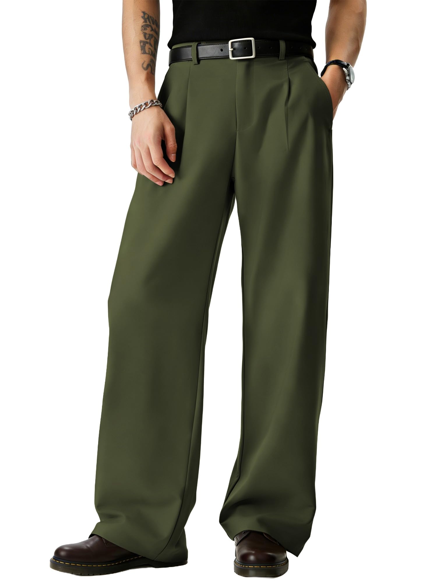 JMIERR Mens Baggy Casual Dress Pants Lightweight Pleated Old Money Wide Leg Pants Loose Relaxed Fit Trousers