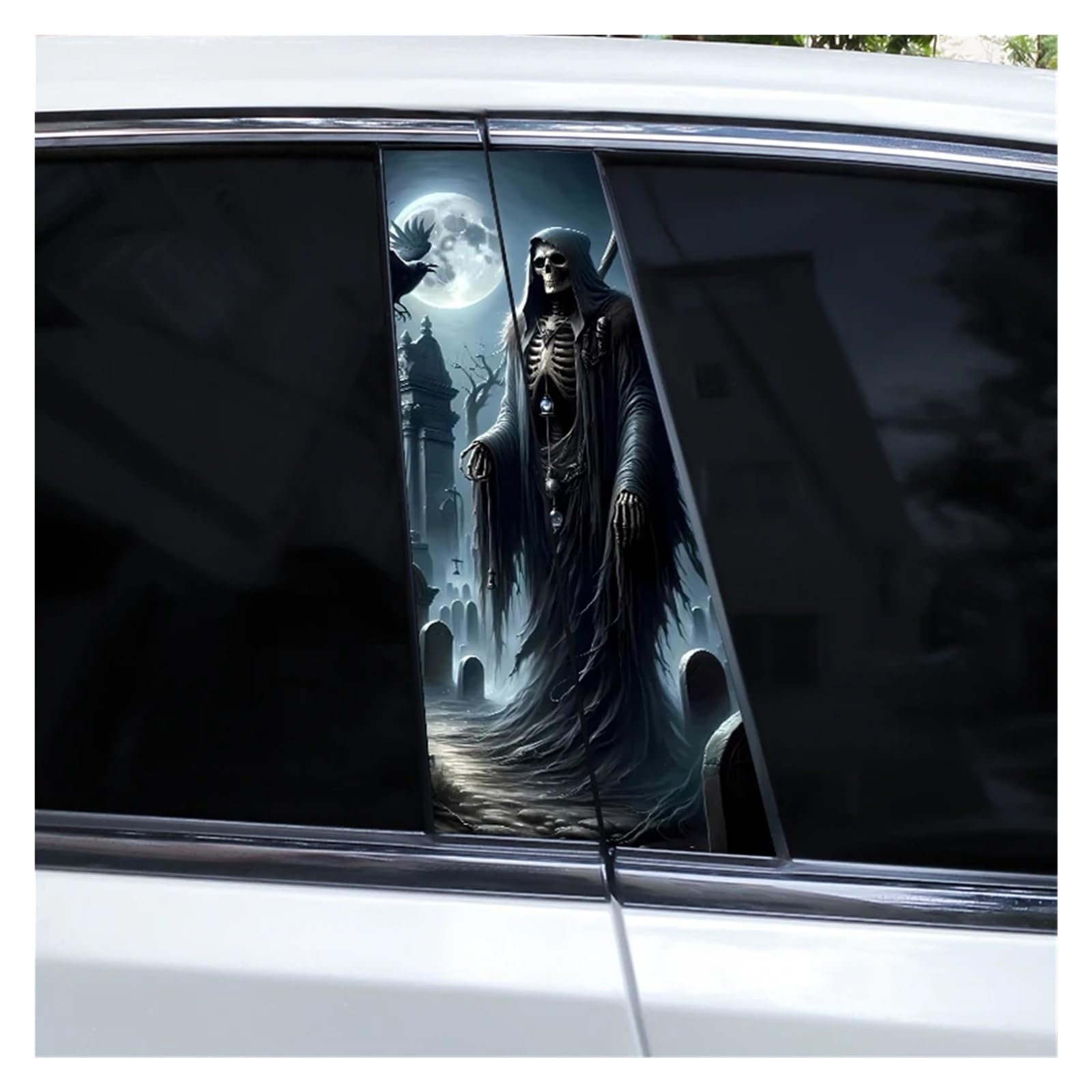 Car Side Decals 2pcs Knight Warrior Skull Car B Pillar Sticker DIY Door Modeling Center Column Decal(Style M)