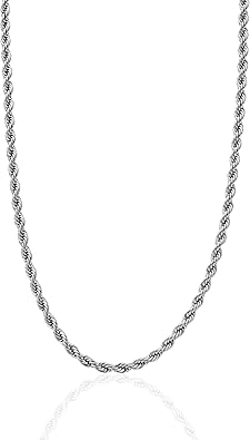 CRAFTD - Silver Rope Link Chain - Durable Rhodium & 316L Stainless Steel - Waterproof, Heat & Sweat Resistant - Gifts for Men - Mens Jewelry