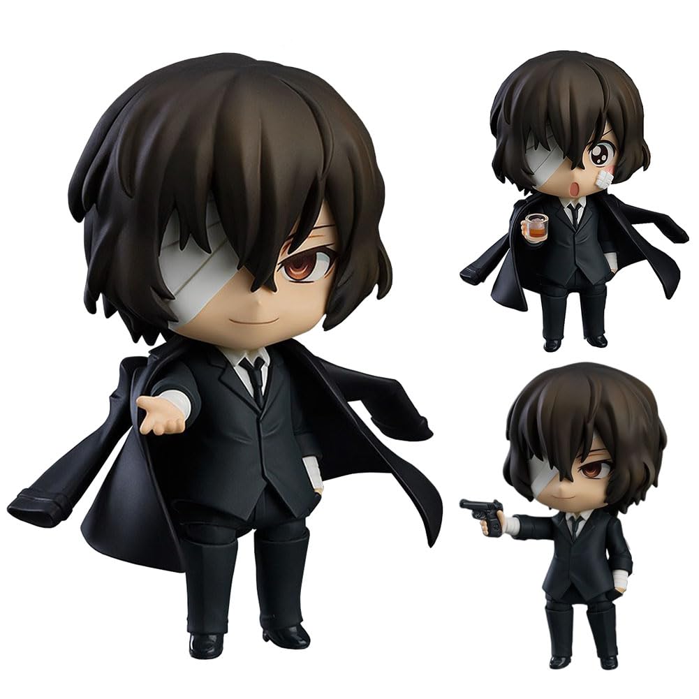 Jiumaocleu Bungo Stray Dogs Dazai Osamu Action Figure Q Ver Anime BSD Collectible Cute Handmade Desktop Decoration for Fans