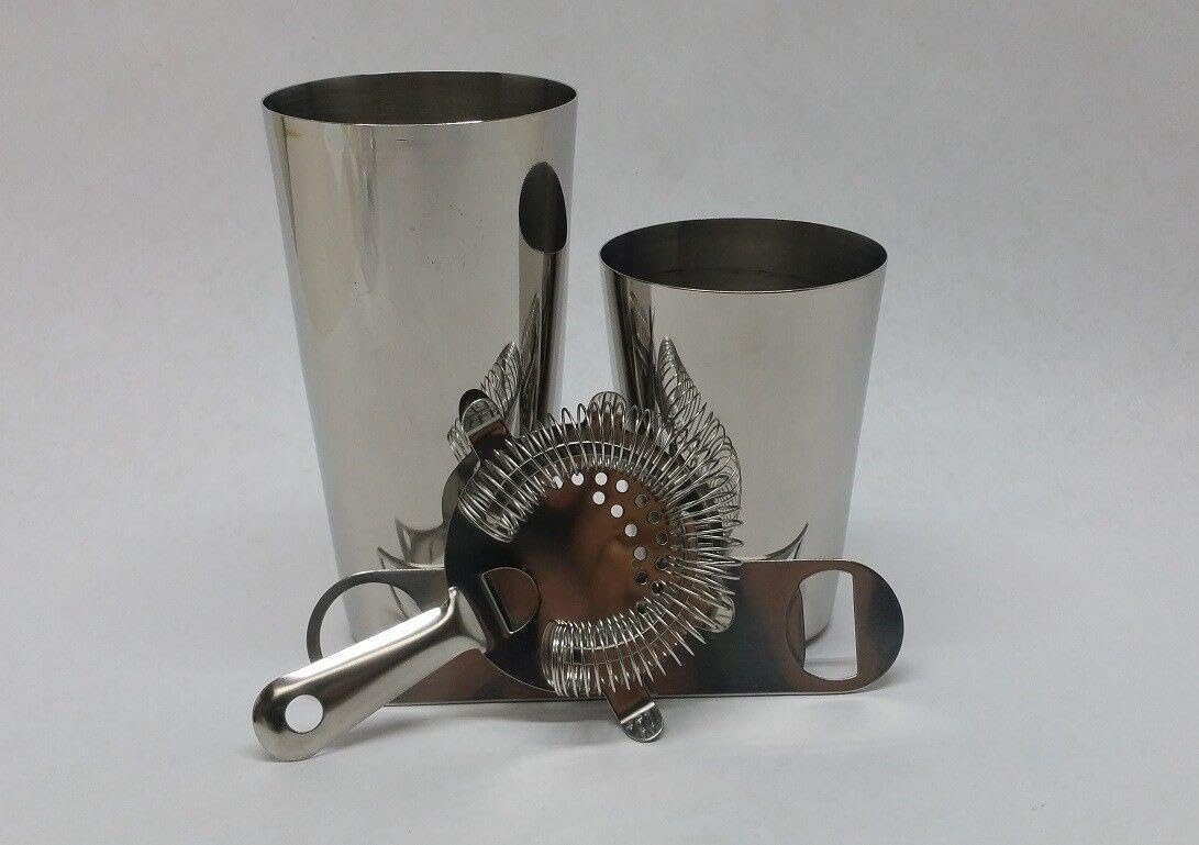 Set de Coctelera Boston 4 Piezas con Colador y Abrebotellas