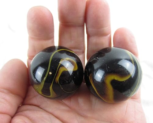 Miniatura 3 de Juego de 2 canicas de vidrio sólido con diseño de rana venenosa de 1.378 in, color negro y dorado