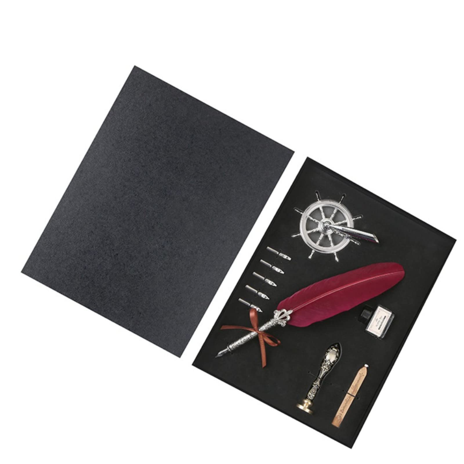 FUISSEQuill Pen and Ink Set Vintage Quill Set Dipping Pen Gift Box, Red B