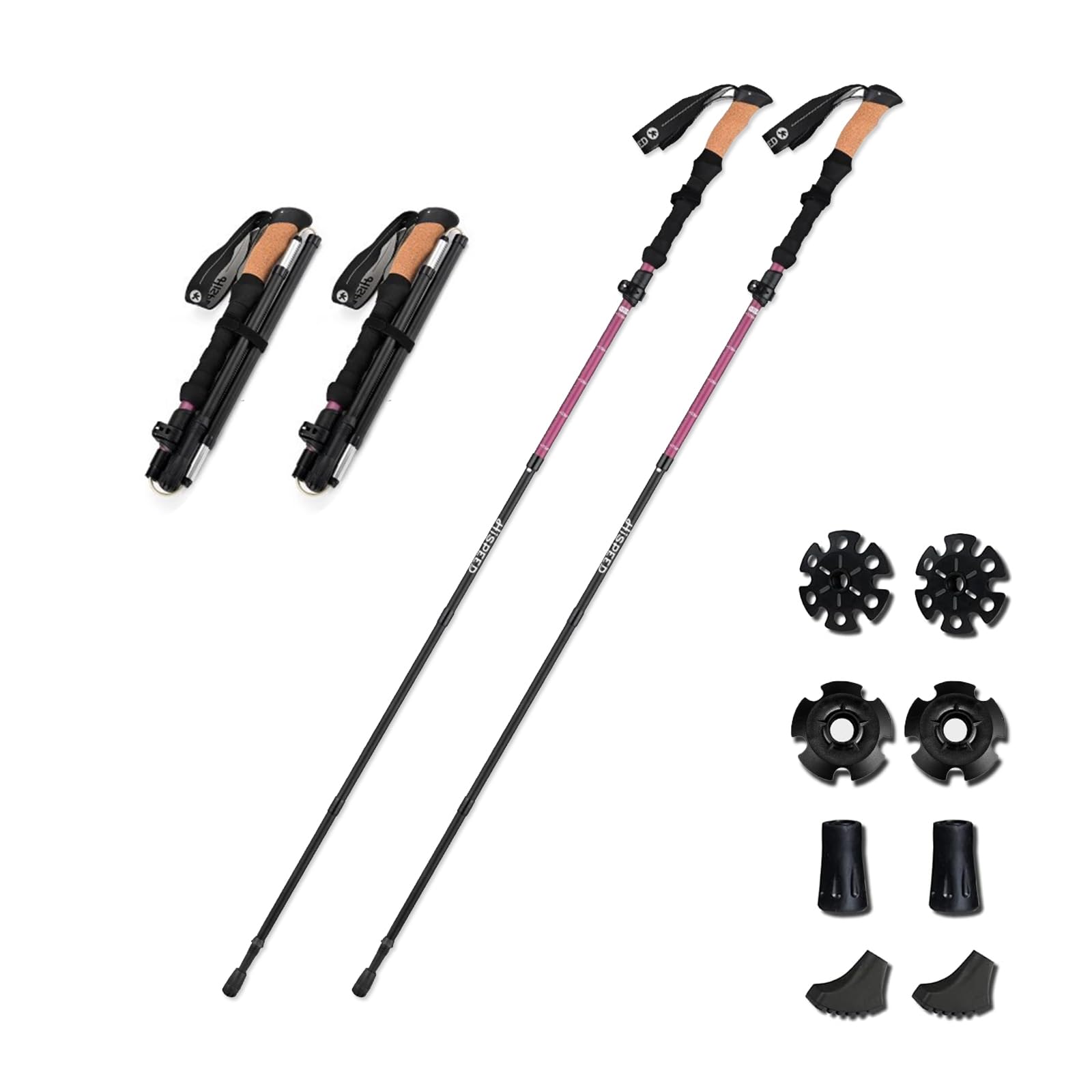 2 PCS Baton de Marche Pliable,Bâton de Marche,Bâtons de Randonnée avec 4 Conseils pour s'adapter à Différentes Conditions de Terrain,Baton de Randonnée en Aluminium pour Hommes,Femmes,Seniors