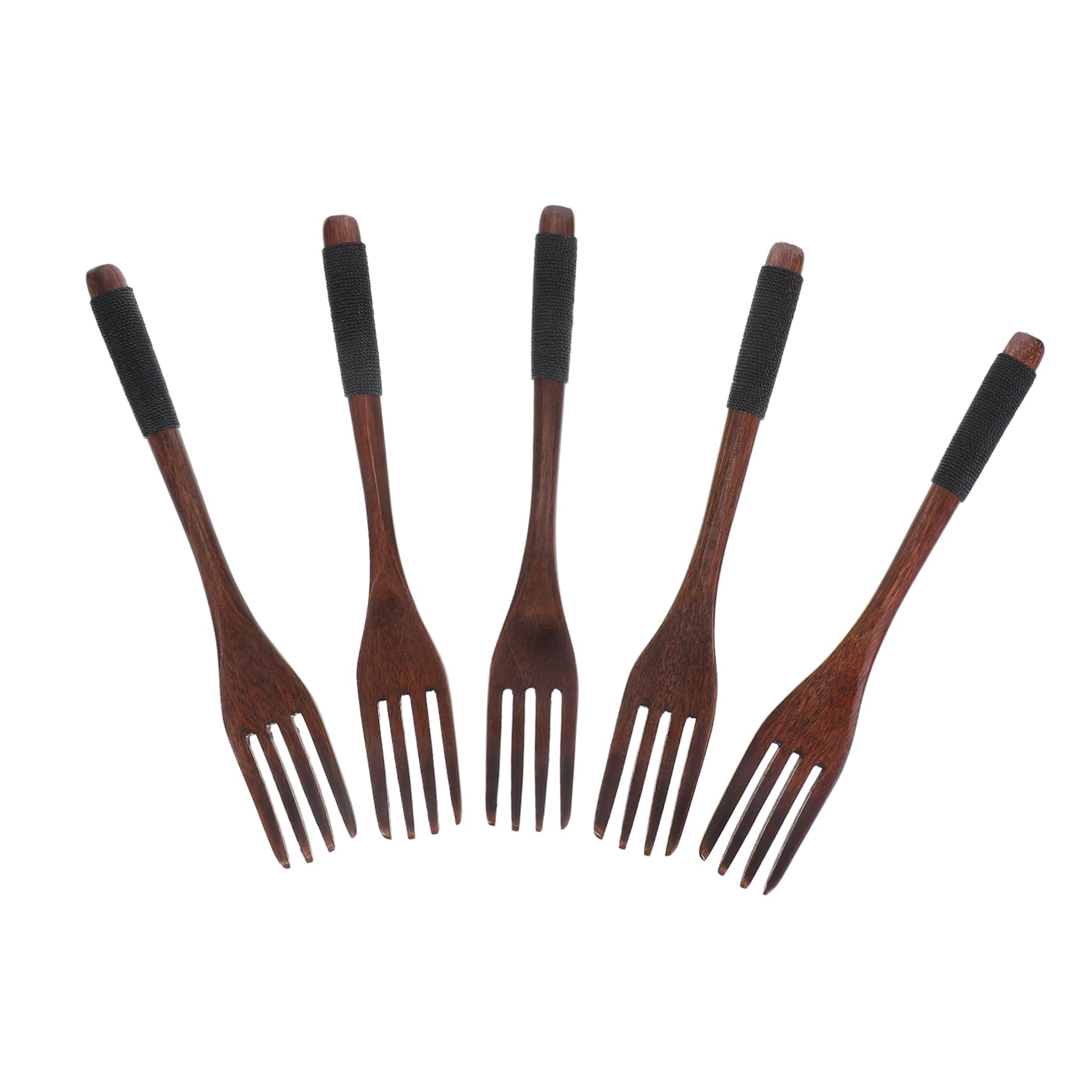 Cabilock Wooden Forks Spoons Set 5-piece for Boys and Girls Japanese Handmade Mini Spoons Safe Comfortable for Children Reusable Salad Dinner Forks