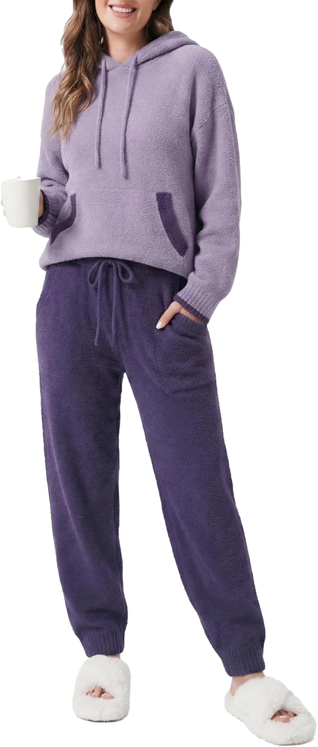 DAVID ARCHY Warm Pajamas for Women Fleece Lounge Sets Winter Fuzzy Cozy Soft Comfy Long Sleeve Pj Sleepwear Hooded Loungewear