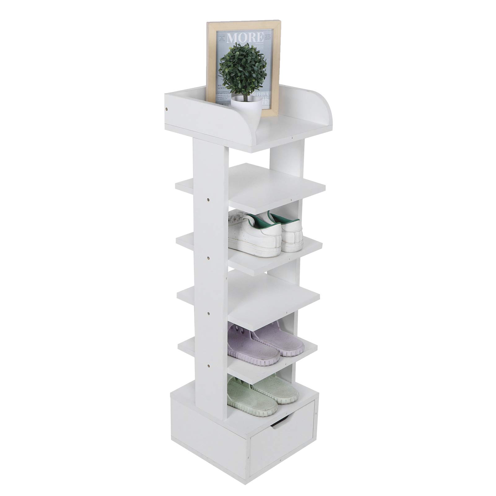 Cocoarm Półka na Buty Płyta Wiórowa Organizer na Buty 6-warstwowa Pionowa Półka do Przechowywania z szufladą 27,5 X 27,5 X 94, Cm do Przedpokoju, Przedpokoju, Szafy w Sypialni