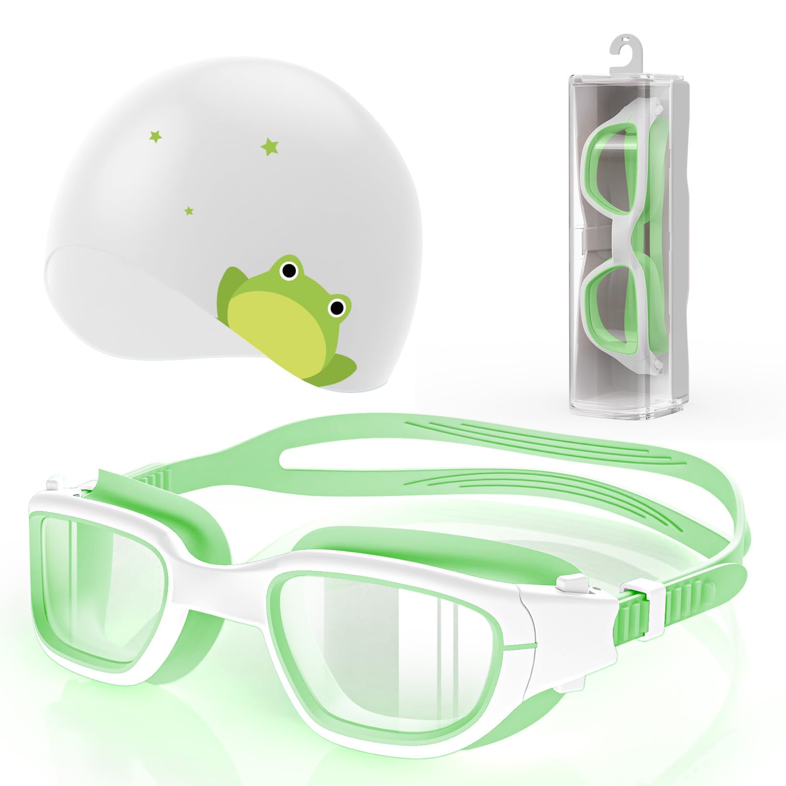 Zeligerstar Kids Swim Goggles with Free Silicone Swim Cap in Candy Dual-Tone: Leak-Proof, Anti-UV Lenses for Ages 6-14, Includes Hard Case & Bonus Swim Cap