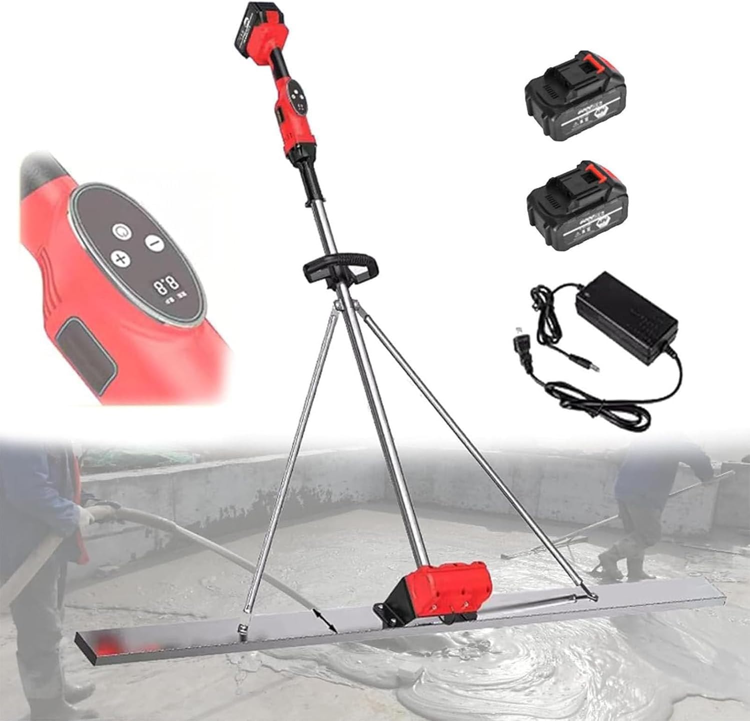 Senodon 2 Batteries Concrete Vibrating Tool, Leveling Tamper Ruler, 6000Rpm, 5/6/6.6Ft Stainless Steel Board, 7500Mah Large-Capacity Battery Cruising 3 Hours