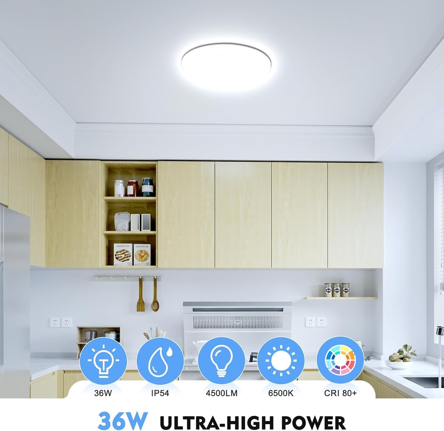 Plafon LED Techo, 36W 4500LM Lampara Techo, Plafones Para Techo LED Lámpara de Baño Impermeable IP54, Moderna Lamparas de Dormitorio Redonda Sin Marco de Estar Cocina Pasillo Sótano Oficina -6500K