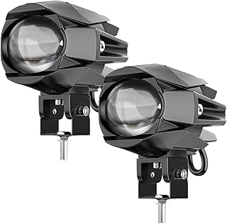 RUNEWAX Motorcycle Auxiliary Performance LED Driving Spotlights White/Amber Fog Light Kits Flash with Mount Brackets Water...