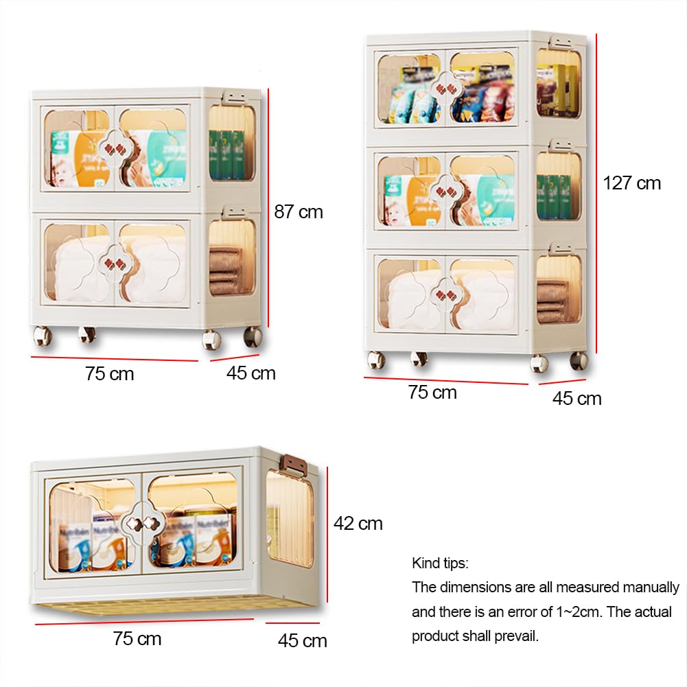 Cajas de almacenamiento con tapas, grandes cajas de almacenamiento de plástico transparente con puertas magnéticas y ruedas, organizadores de contenedores de almacenamiento apilables para dormitorio,