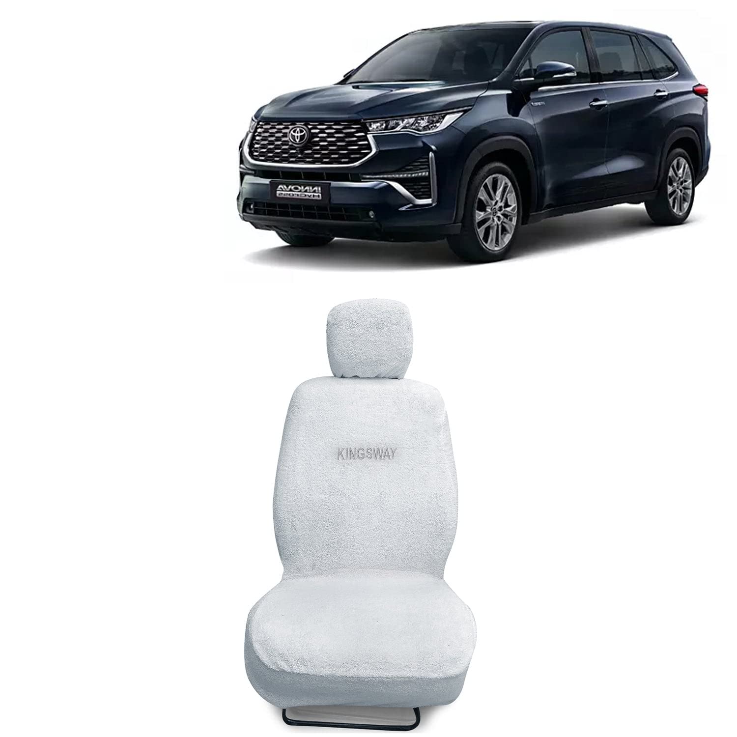 Kingsway® Innova Hycross Seat Cover for (Year 2023 Onwards), Towel Fabric Car Seat Covers Compatible with Toyota Innova Hycross 8 Seater (Car Specific Set Front + Rear Seat Covers), White Color