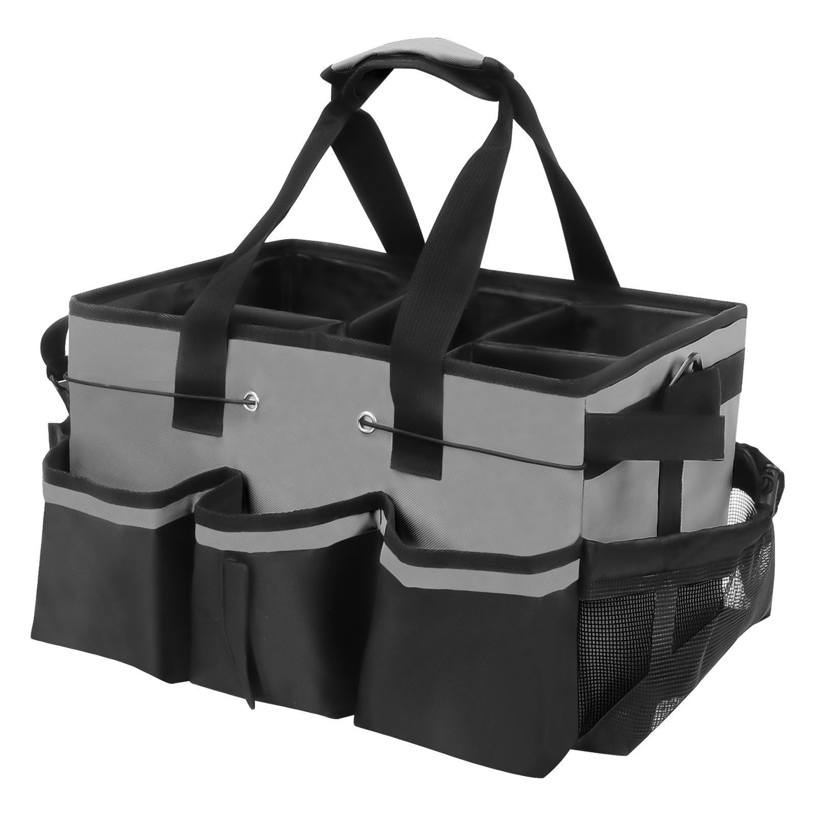 Große Reinigungs Caddy, Tragbarer Putzmittel Organizer Reinigungstasche mit Verstellbaren Schultergurt, 40x23,5x27,5 cm Haushaltstasche Reinigungsmittel Aufbewahrung für Zuhause Auto Einkaufen (Grau)