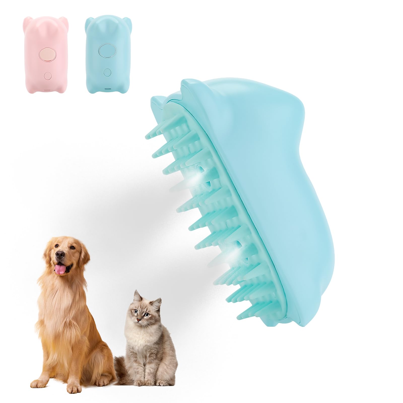 Chinoket Cepillo de vapor para perros y gatos, cepillo de vapor 3 en 1 para gatos, peine para gatos, cepillo de aseo, peine de depilación para perros y gatos, 2 pulverizaciones (azul)