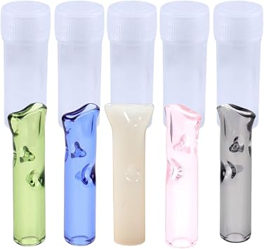 Glass Filter Tips, Reusable Smoking Mouthpiece, Flat Roach Tips, Easy Clean, Coloured, 5 Pieces 5pcs Mix Random