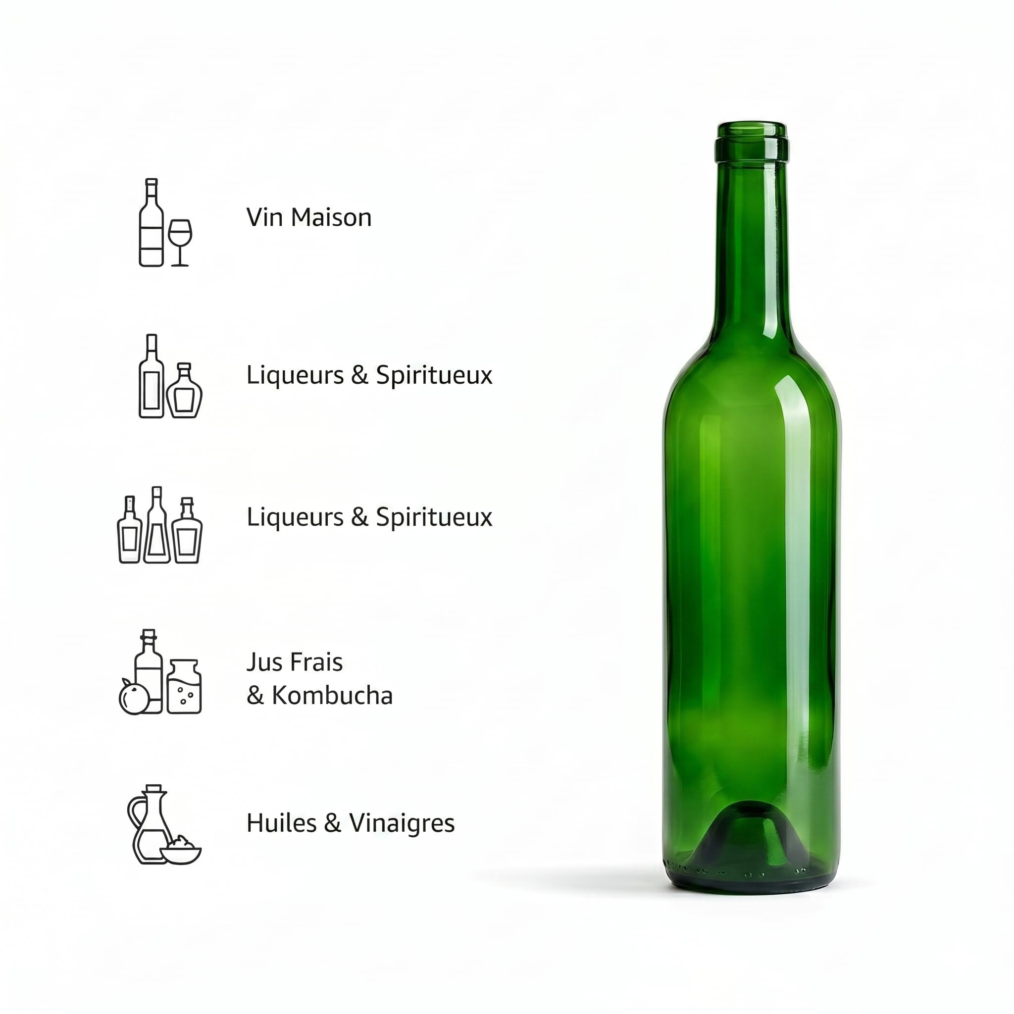 Bouteille 750ml Bordeaux 24 pièces - Bouteilles de vin vide pour brasserie à la maison - Boîte de rangement pour boissons - Décoration de service - En verre vert