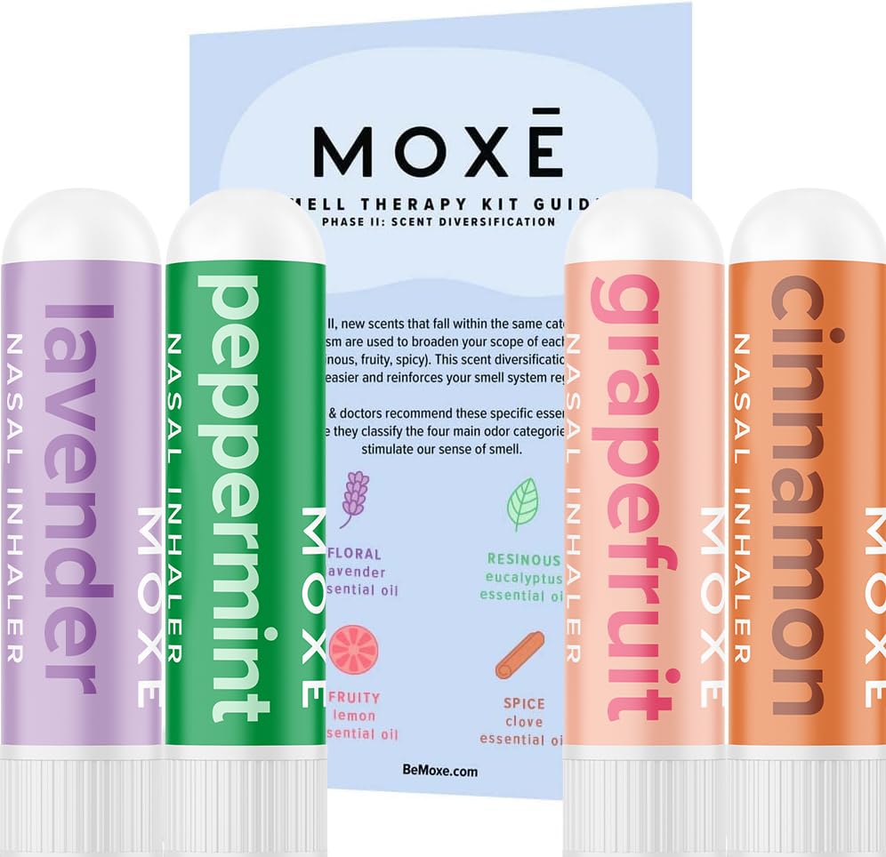 MOXĒ Smell Training Kit, Made in USA, Scent Diversification, 4 Essential Oil Fragrances, Olfactory Regeneration, Smell Expansion, Natural Therapy for
