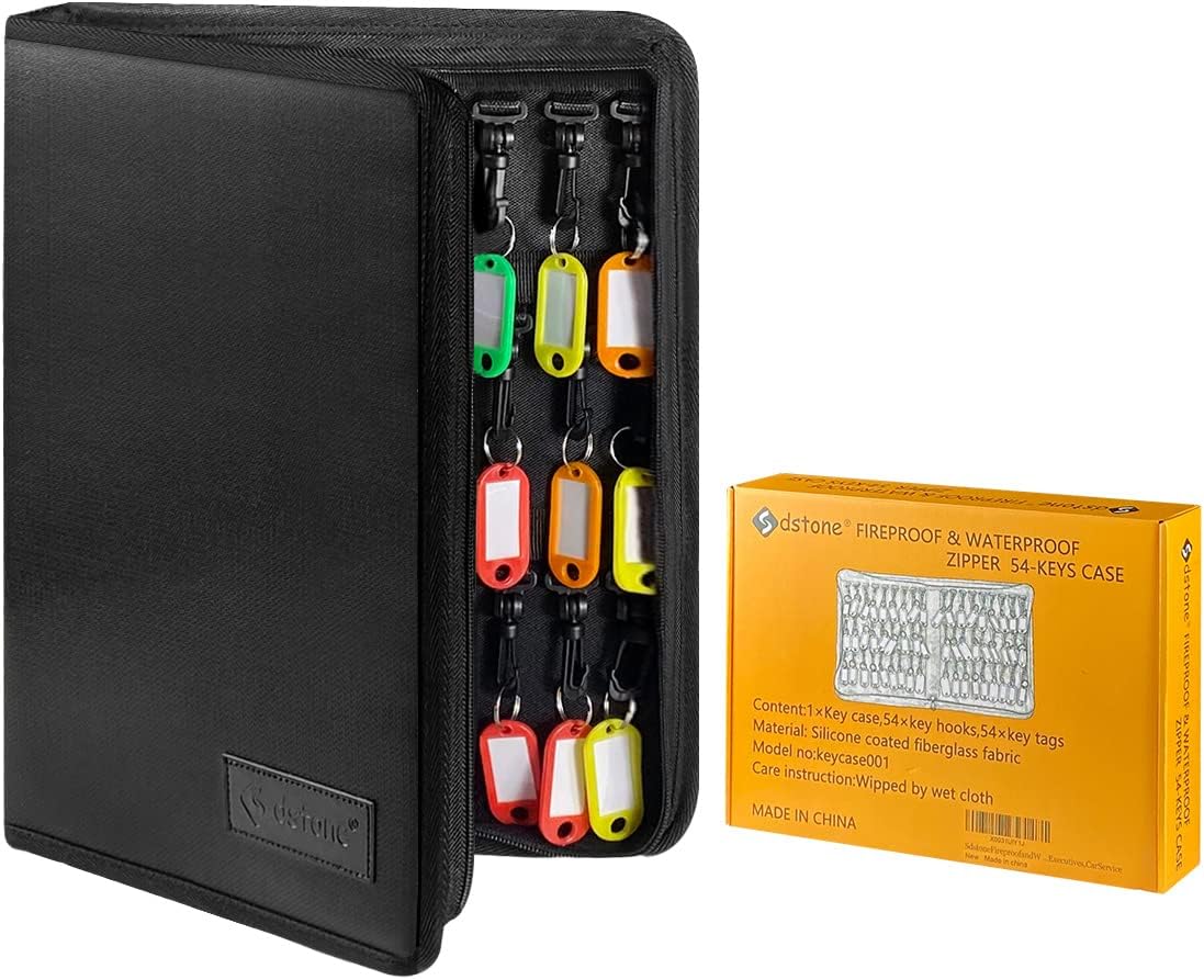 Sdstone Portable Zippered Key Case,Fireproof and Waterproof Key Organizer with 54 Key Hooks and Tags, Portable Key Binder,Key Storage for Real Estate Sales,Hotel Executives, Car Service