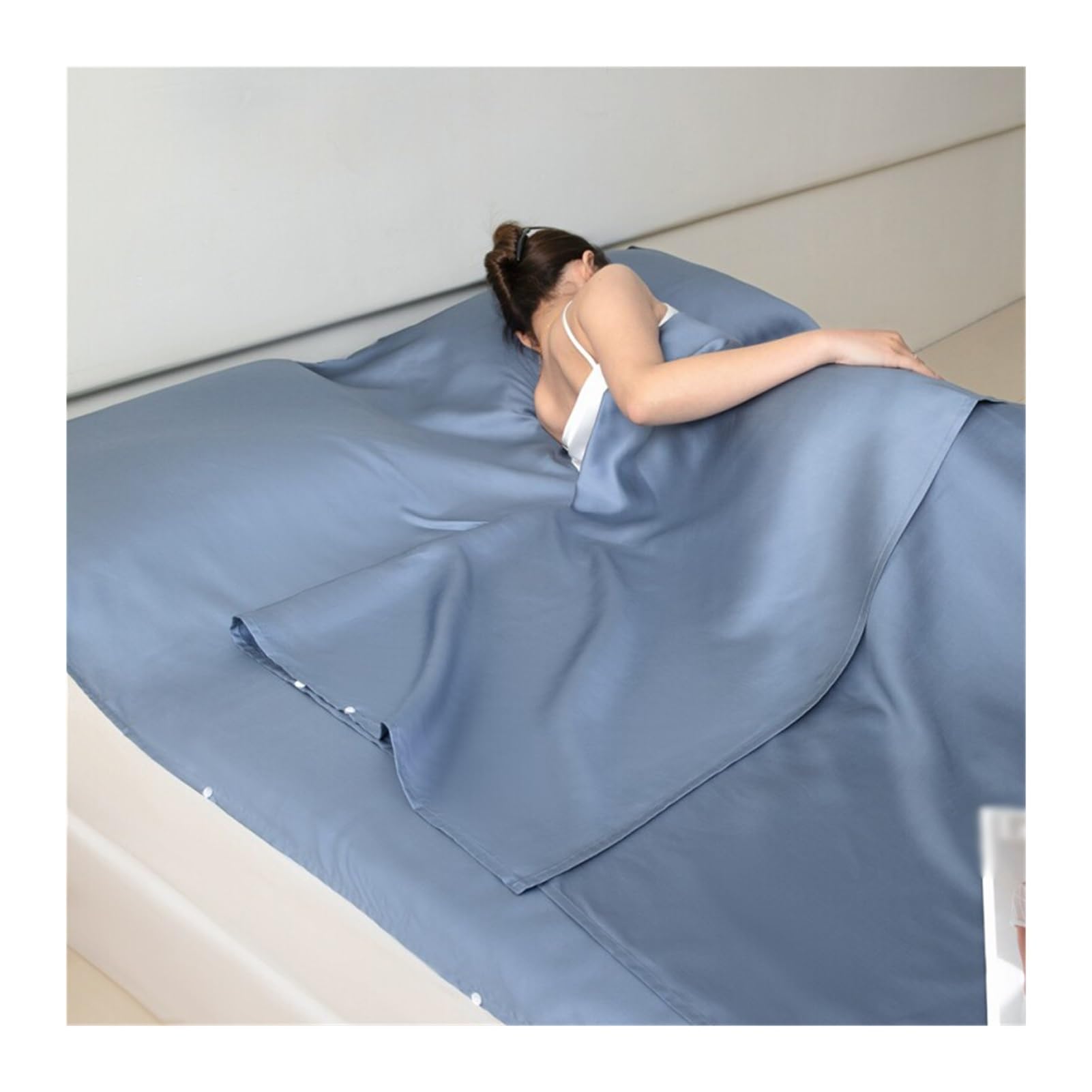 GBHMJU Tencel Sleeping Bag Liner Cooling Silky Adult Sleep Sack Travel Sheets Foot Zipper Lightweight Portable Camping Sleeping Bag Liners for Backpacking Hostels(Blue,80x210cm-31x82)