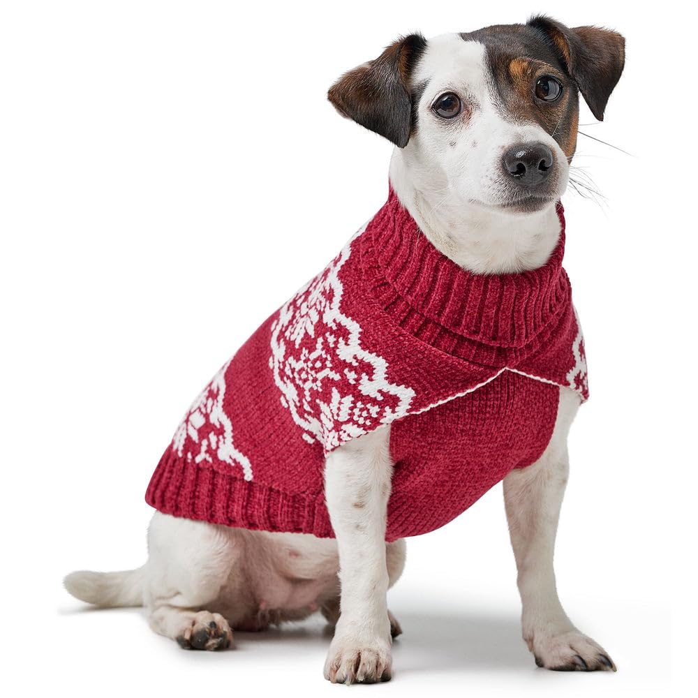 Hunter Hundepullover BIRKA, Warmer Strickpullover für Hunde, weiches Chenille-Garn, mit Rollkragen & Norwegermuster, maschinenwaschbar bei 30°C, Farbe: rot, Größe: 60