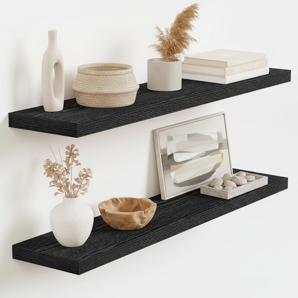 Floating Wall Shelves Set of 2, 36" Long in Black