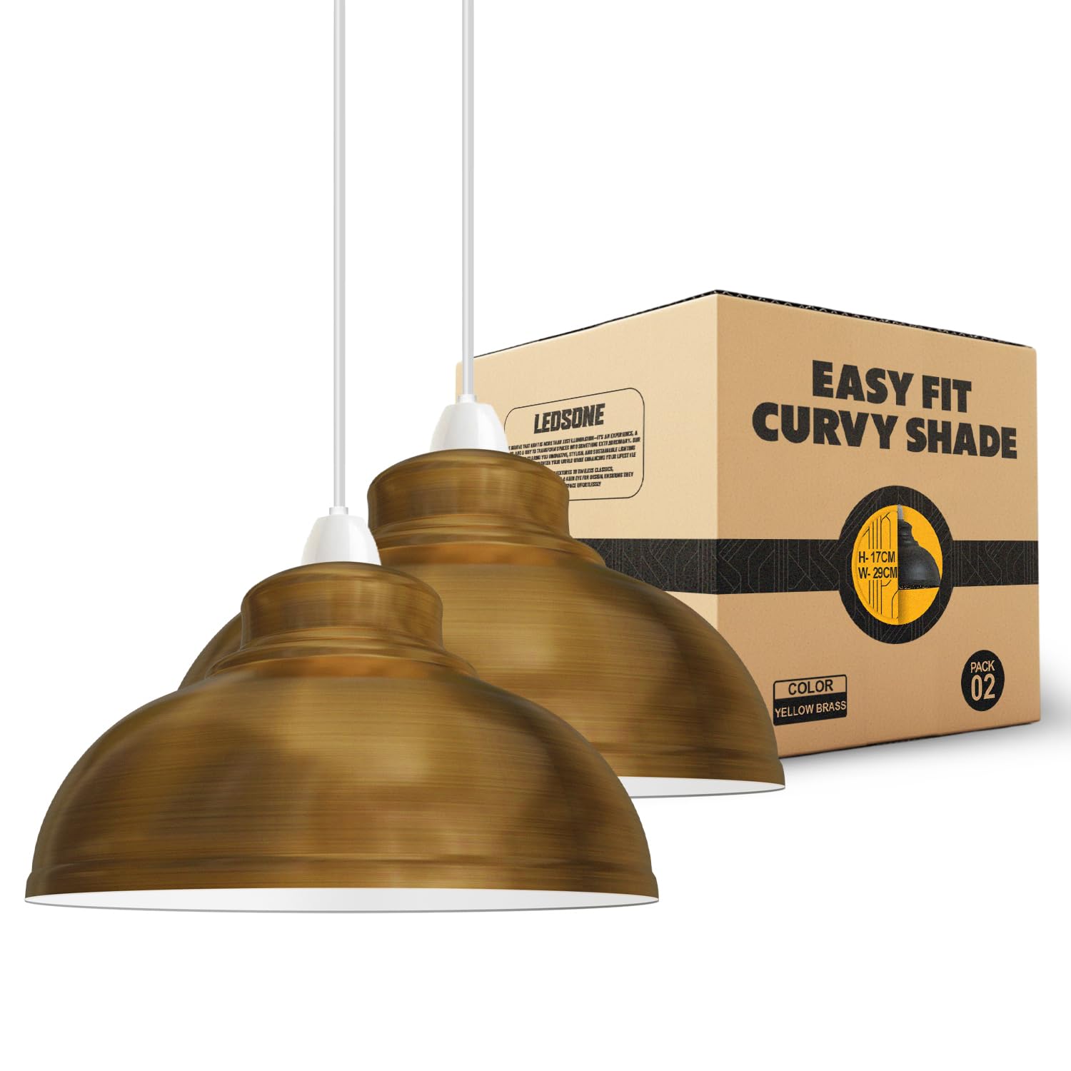 LEDSONE 2-Pack Retro Metal Ceiling Lamp Shades, Army Cama Dome Design, 29cm, Easy Fit for Bedroom, Kitchen, Living Room, Hallways, Office, Dining Room (Yellow Brass) โ image 1