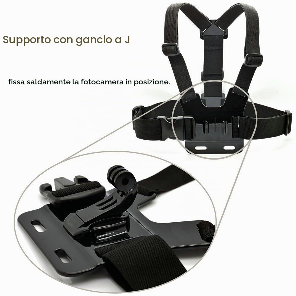 TEKCAM Kit Accessori per Action Cam 4 in 1 Compatibile con GoPro Hero 13 12 11 10/ AKASO Brave 4 Pro/COOAU/DJI Osmo Action 4 5 Pro/SJCAM/Insta360, Imbracatura da Petto Fascia da Testa