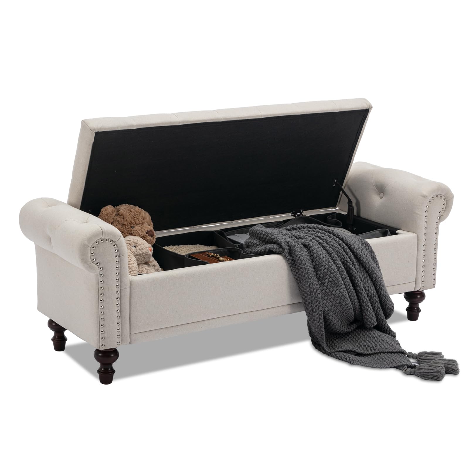 SOFTHION 58.1 inch Storage Bench for Bedroom Linen Upholstered