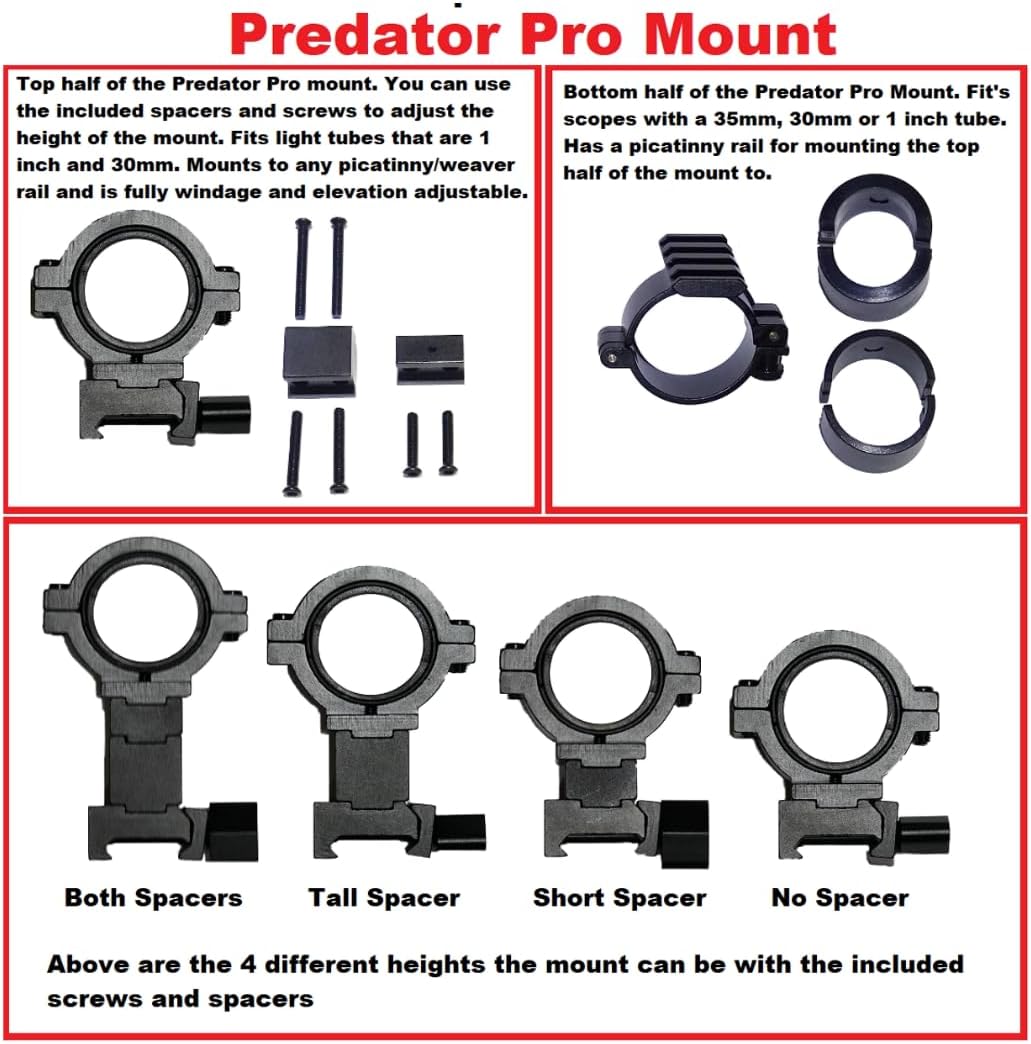 Predator Pro Mount – Universal Light Mount for Scopes/Rifles – Height Adjustable, Windage/Elevation Aligned – Fits 35mm, 30mm, 1” Tubes and Picatinny Rail Mounts