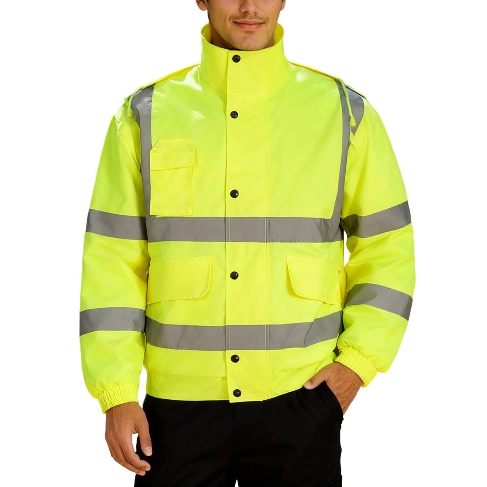 Generisch Winter Safetytex Warnschutz Arbeitsjacke Warnschutzjacke Outdoor Warnjacke Herren Reflektierende Jacke Wasserdicht Winddicht Fluoreszierend Traffic Jacke Softshelljacke