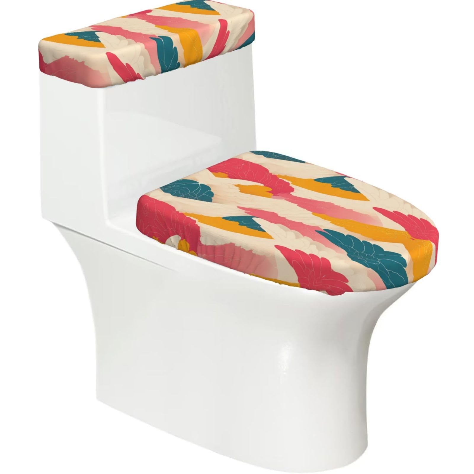 Mrowyc Black Four-Colored Wings Printed Toilet Seat Set - Set Of 2 - Universal Toilet Seat Cover - Housewarming Birthday Christmas Gift
