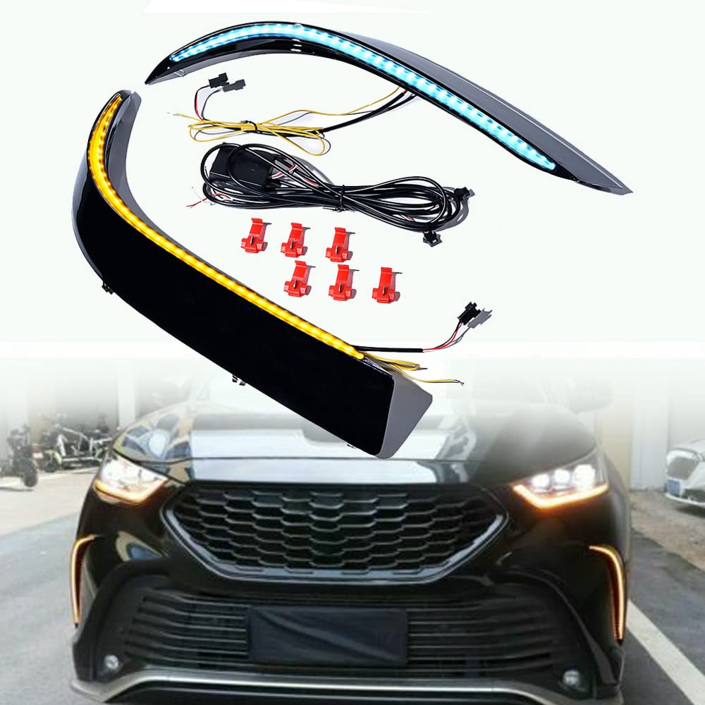 OE Replacement For Toyota Highlander XSE 2020 2021 2022 2023 LED DRL Daytime Running Light Turn Signal Lights Tricolor Fog Driving Lamp Assembly, 2pcs Left&Right